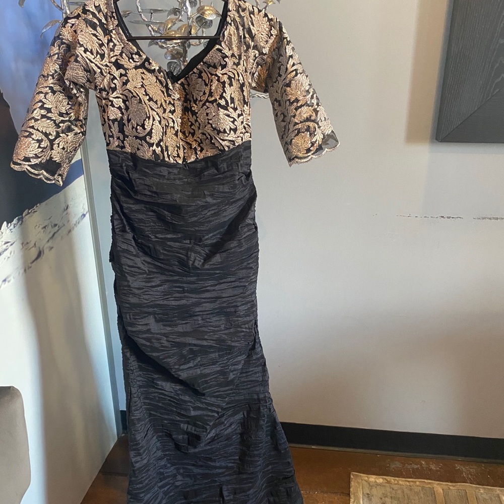 Alex Evenings Black Gold Lace Gown